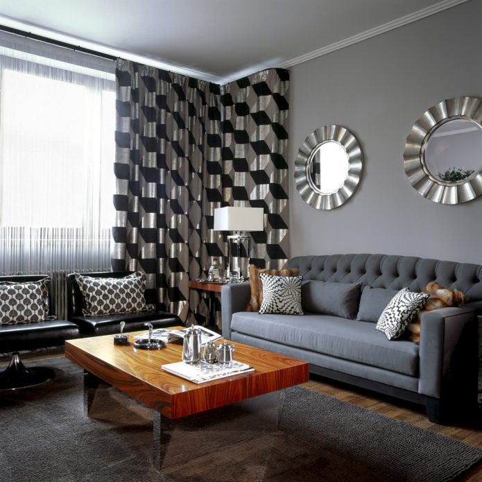 Black and gray curtains