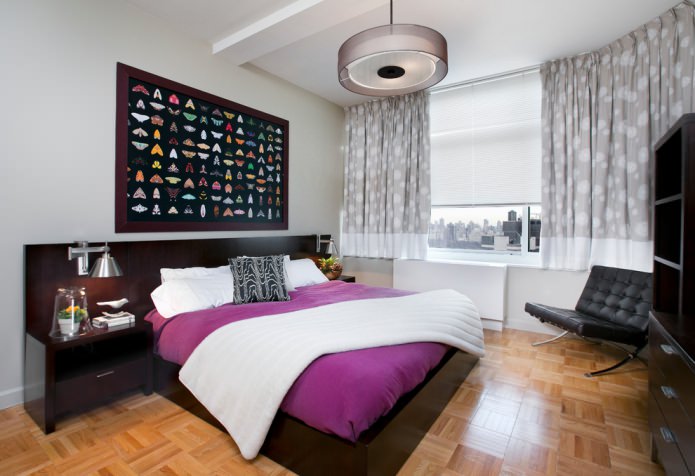 Gray and white curtains in the bedroom