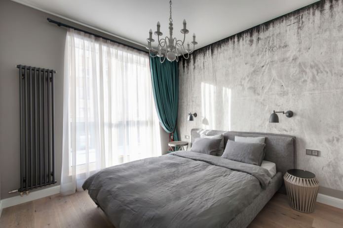Curtains in a combination of gray and turquoise
