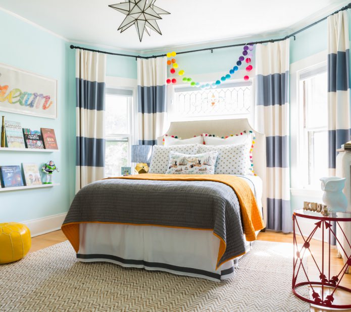 Gray and white striped curtains