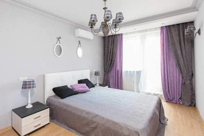 Gray in combination with lilac on curtains