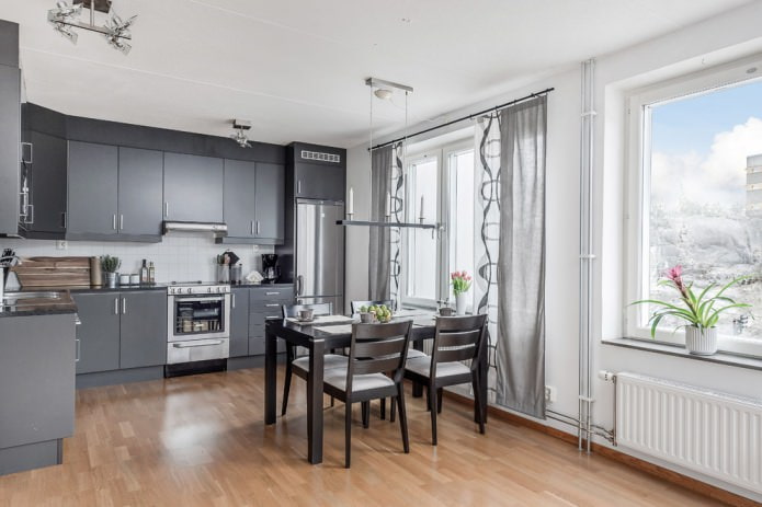 Gray curtains in the kitchen
