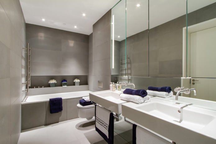 gray tiles in the bathroom