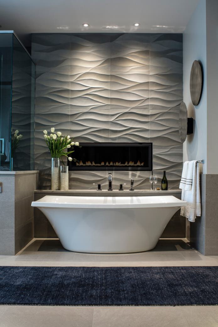 gray wall panels in the bathroom
