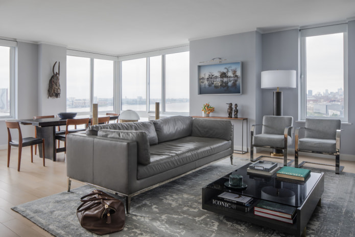 living room with a leather sofa