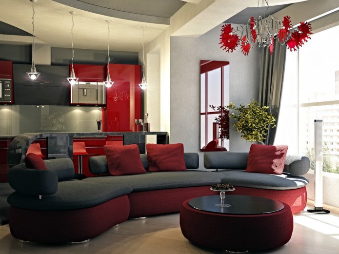 sofa with red fabric and base