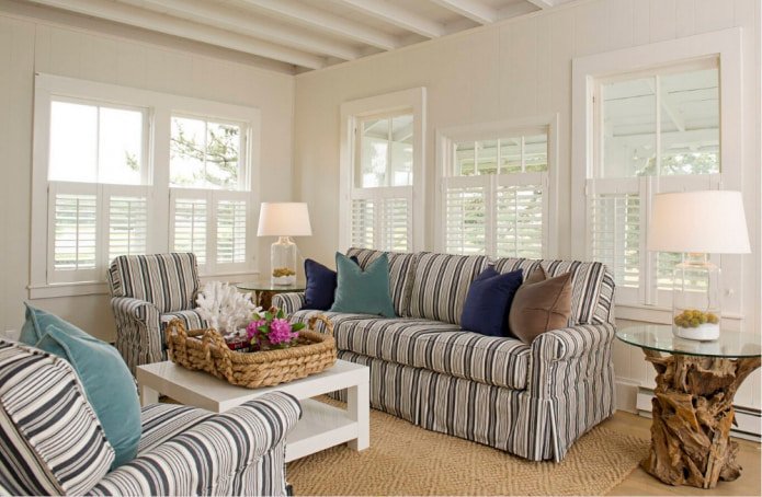 striped sofa