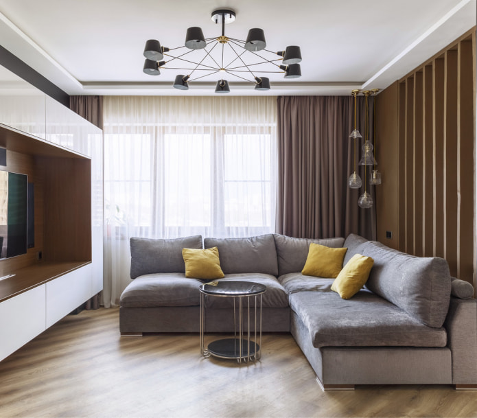 corner sofa with yellow pillows
