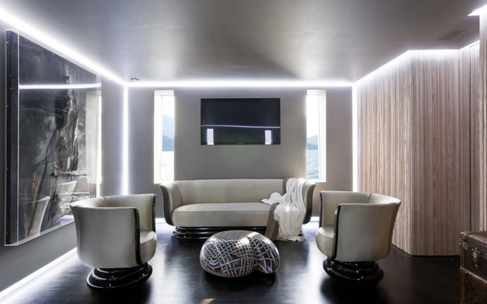 floating ceiling structure of gray color