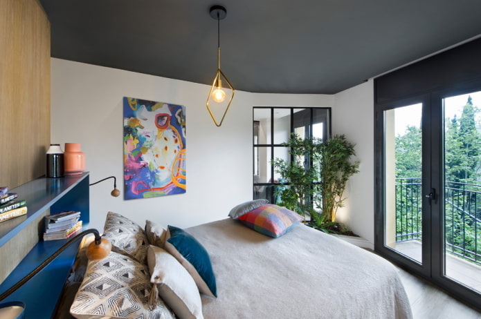 dark gray ceiling structure in the bedroom