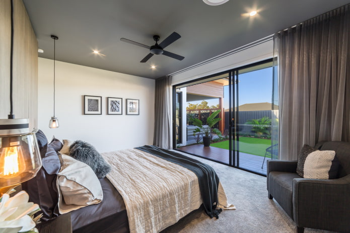 gray ceiling structure in the bedroom
