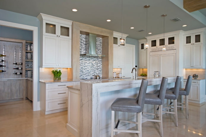 gray ceiling structure in the kitchen