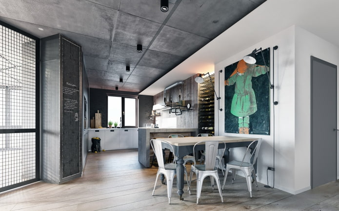 gray ceiling covering in loft style
