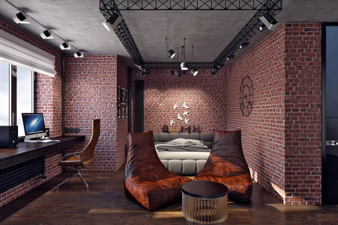 gray ceiling covering with brick walls