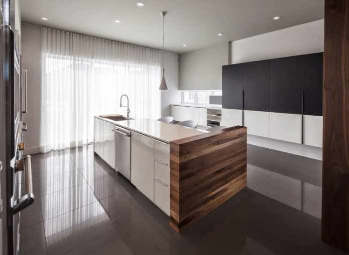 single-level gray ceiling structure in the kitchen