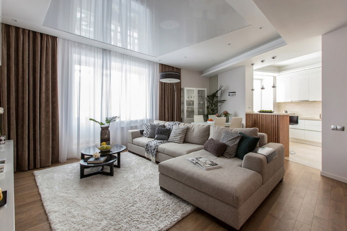 combined white and gray ceiling structure in the living room