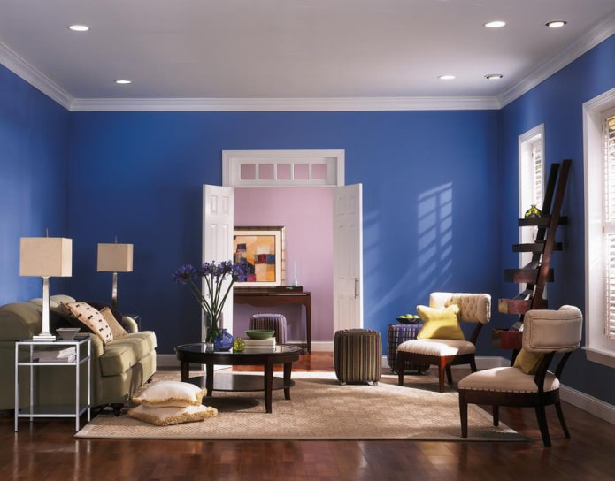 gray ceiling covering with blue walls