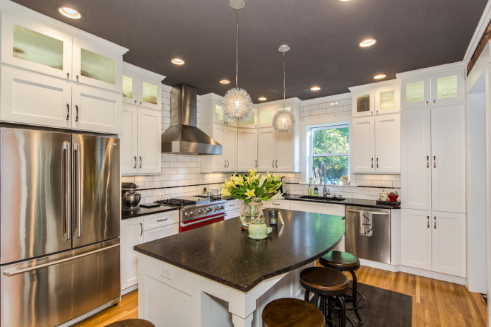 matte gray stretch ceiling in the kitchen