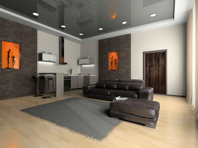 gray stretch ceiling in the living room