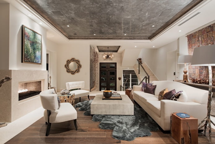 gray ceiling in the living room