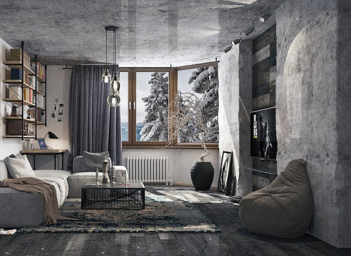 gray ceiling covering with gray walls