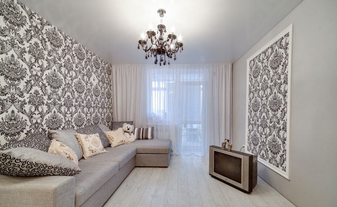 gray stretch ceiling in the living room