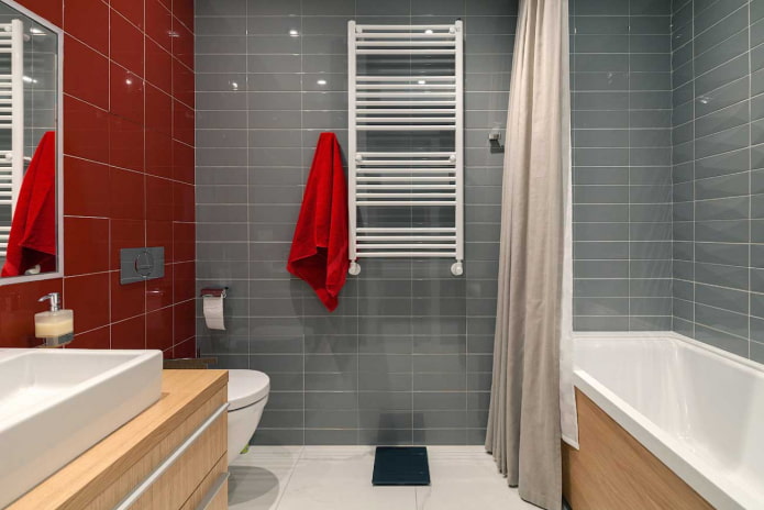 red and gray bathroom