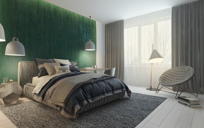 green accent wall in the bedroom