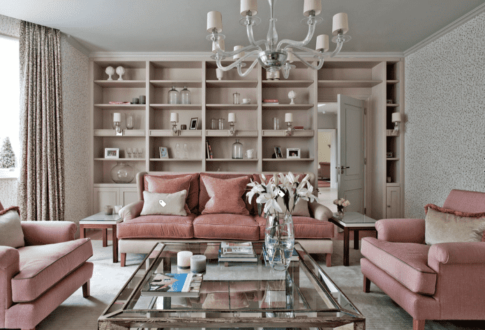 interior design in pink and gray tones