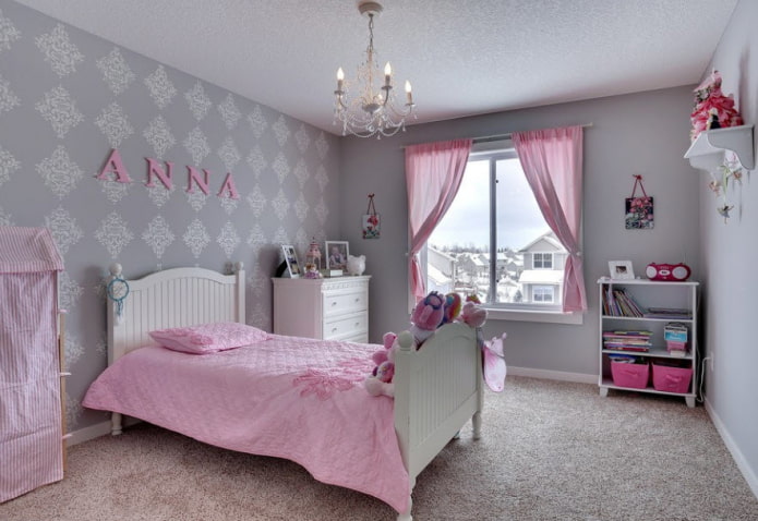 pink curtains and a blanket