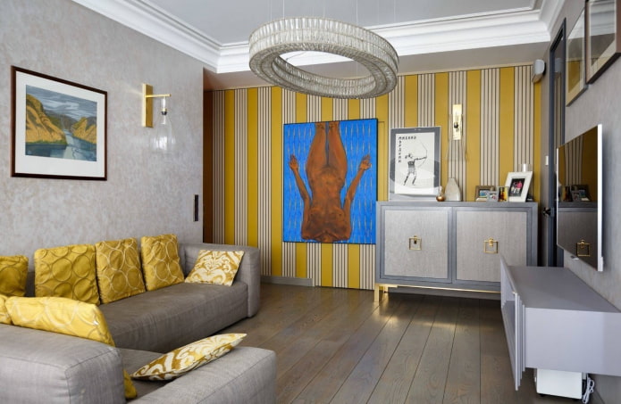 interior design in gray and yellow tones