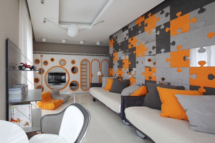 interior design in gray-orange tones