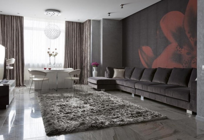 textiles in the interior in gray tones