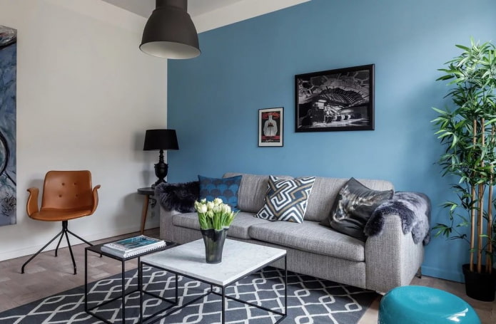 interior design in gray and blue tones