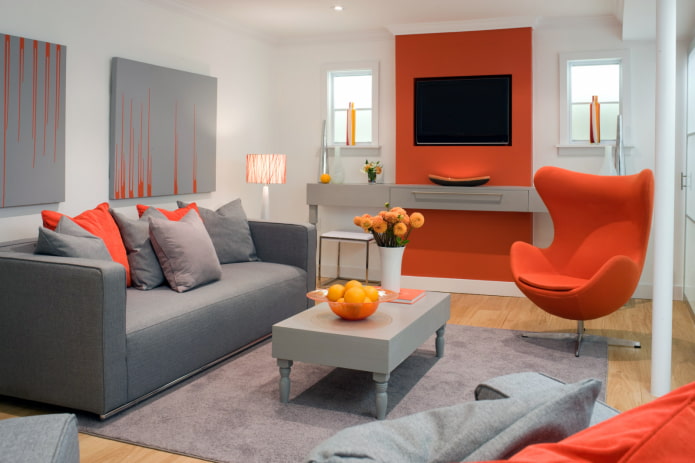 interior design in gray-orange tones