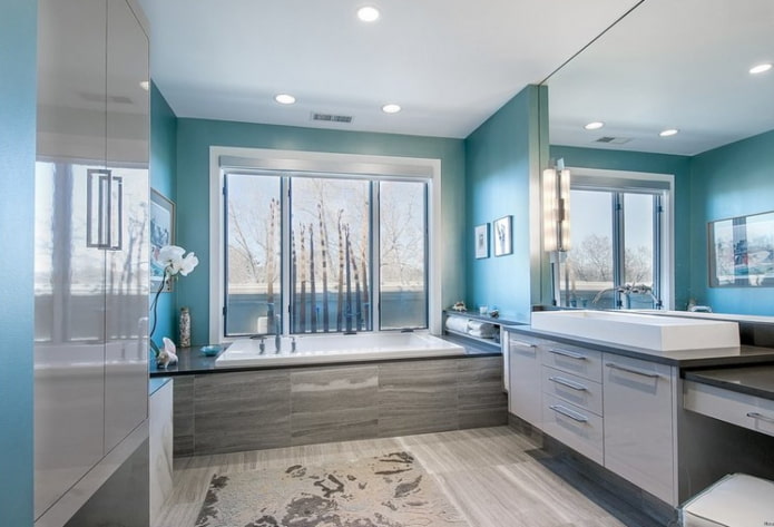 interior design in gray and turquoise tones