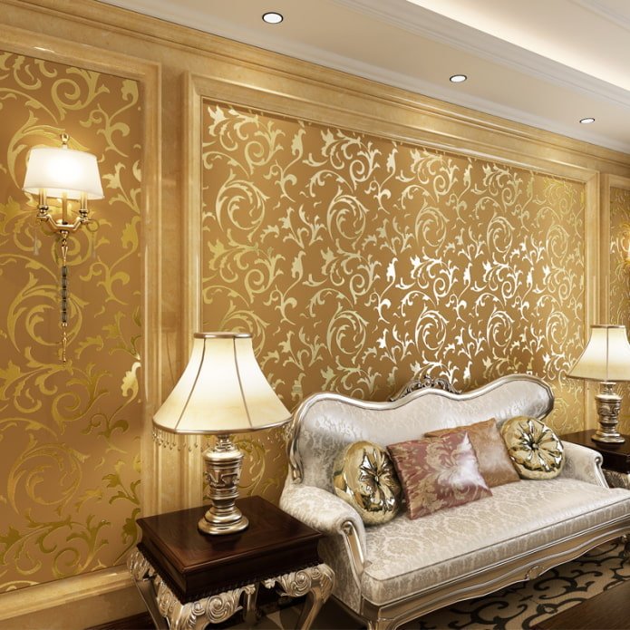 wallpaper with gold threads in the interior