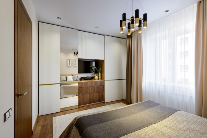 wardrobe with TV in the bedroom interior