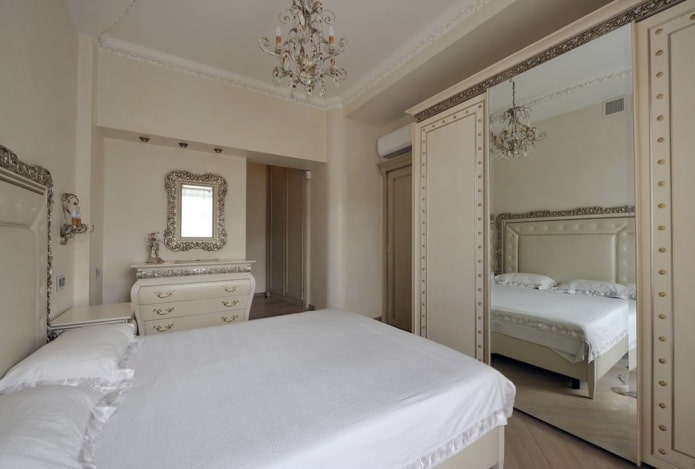sliding wardrobe in the bedroom interior in a classic style