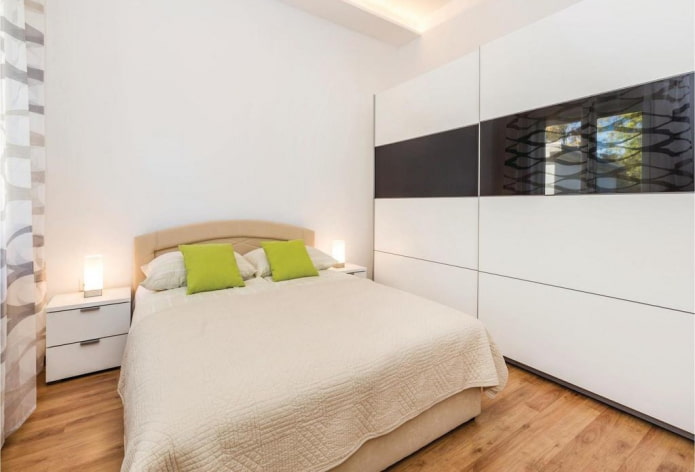 black and white wardrobe in the bedroom interior