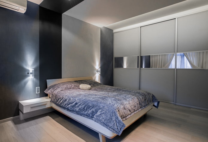 sliding wardrobe in the bedroom interior in a modern style