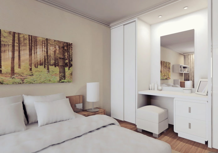 wardrobe with dressing table in the bedroom interior