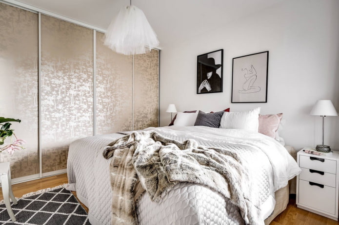 beige wardrobe in the bedroom interior