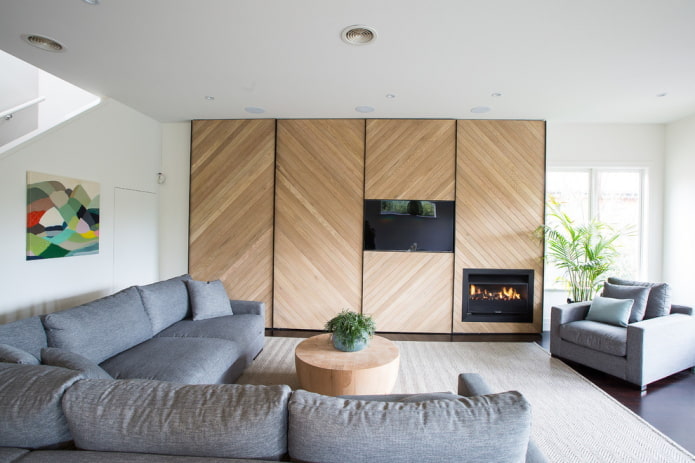 Wood-effect wardrobe in a minimalist style