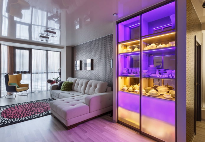 Wardrobes with purple lighting