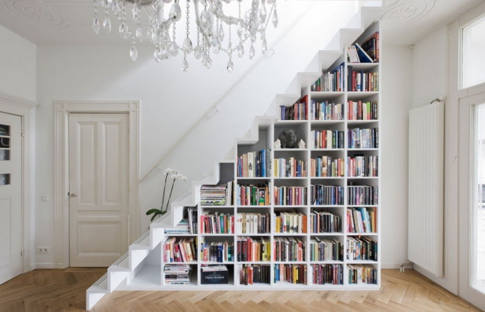 bookcase under the staircase in the interior