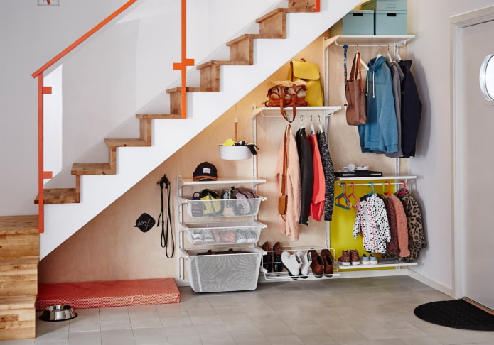 shelves under the stairs in the interior