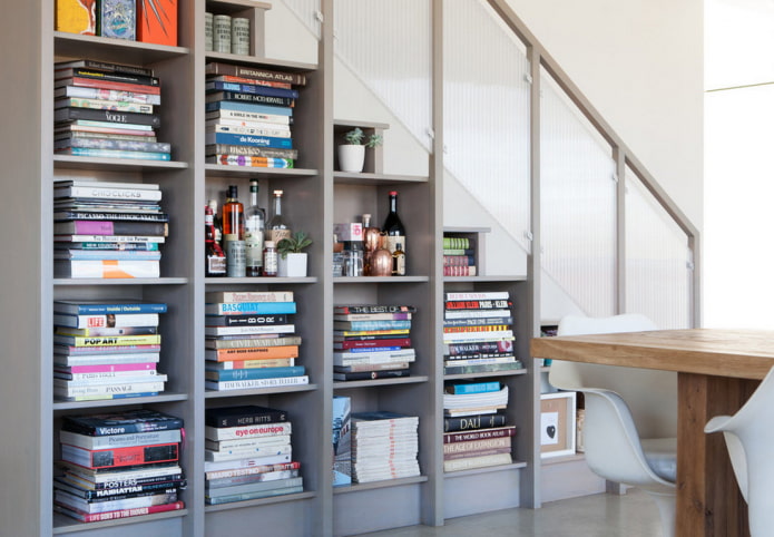 built-in open wardrobe under the staircase