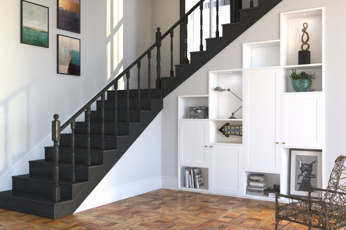 combined cabinet under the staircase