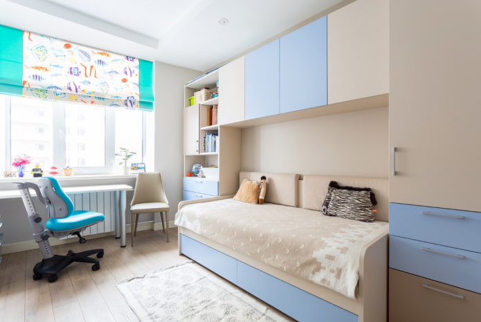 wardrobe over bed in nursery interior